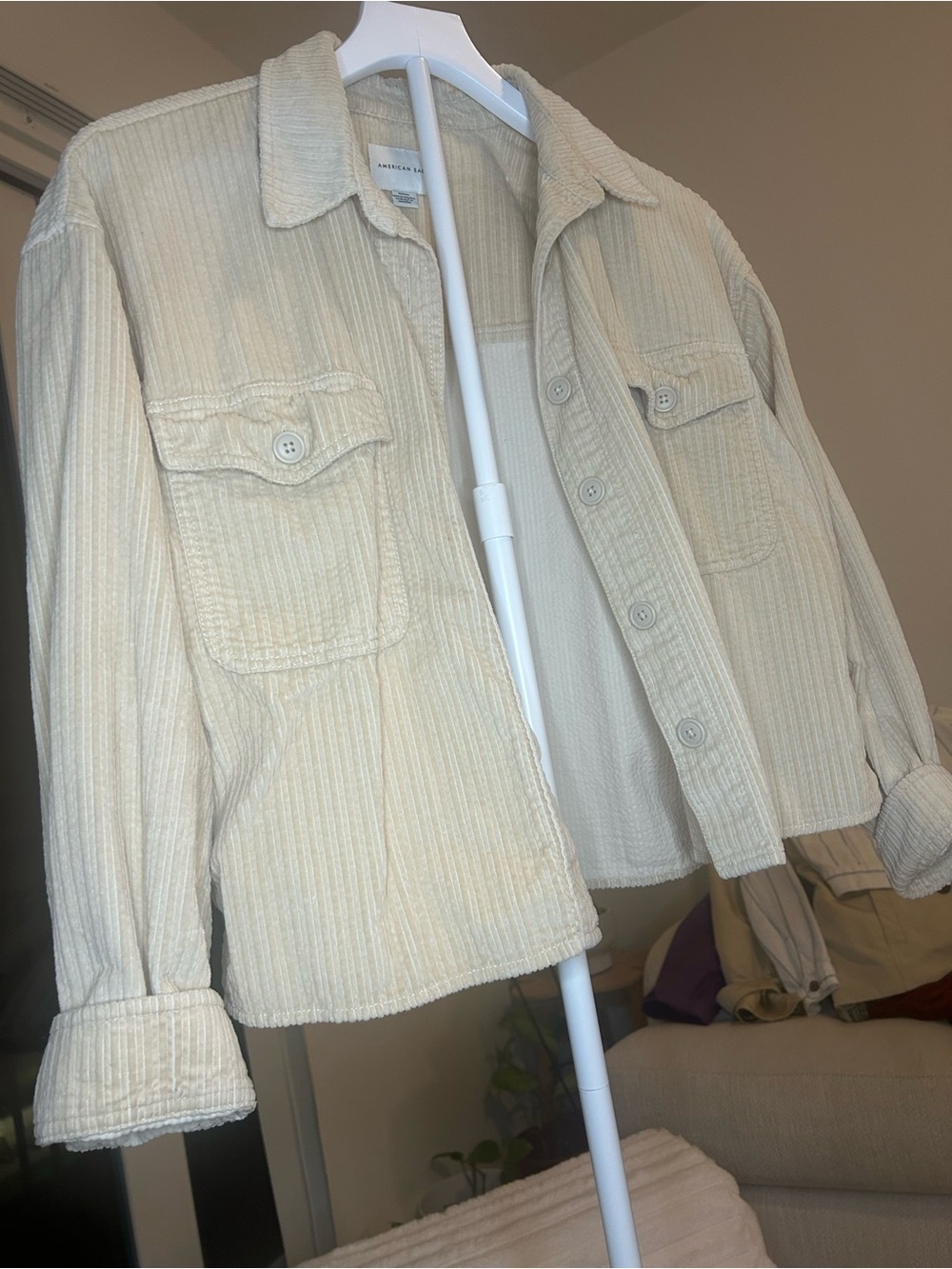 American Eagle Outfitters Cream Corduroy Shacket Jacket